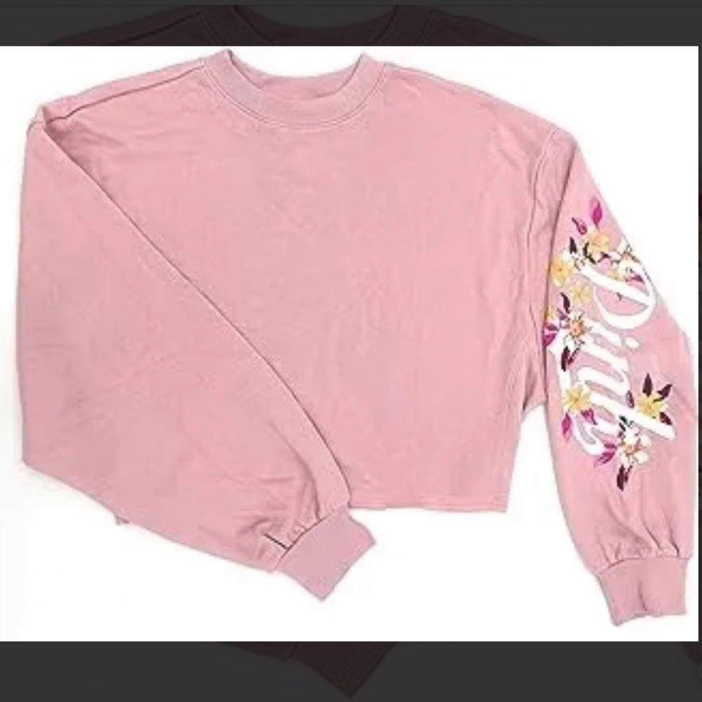PINK Victoria's Secret Sweatshirt Extra Small Floral Sleeve Oversized Cropped